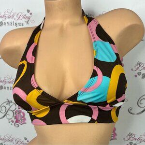 Pool party bikini top swirl y2k vintage brown pink orange Halter Bikini Top